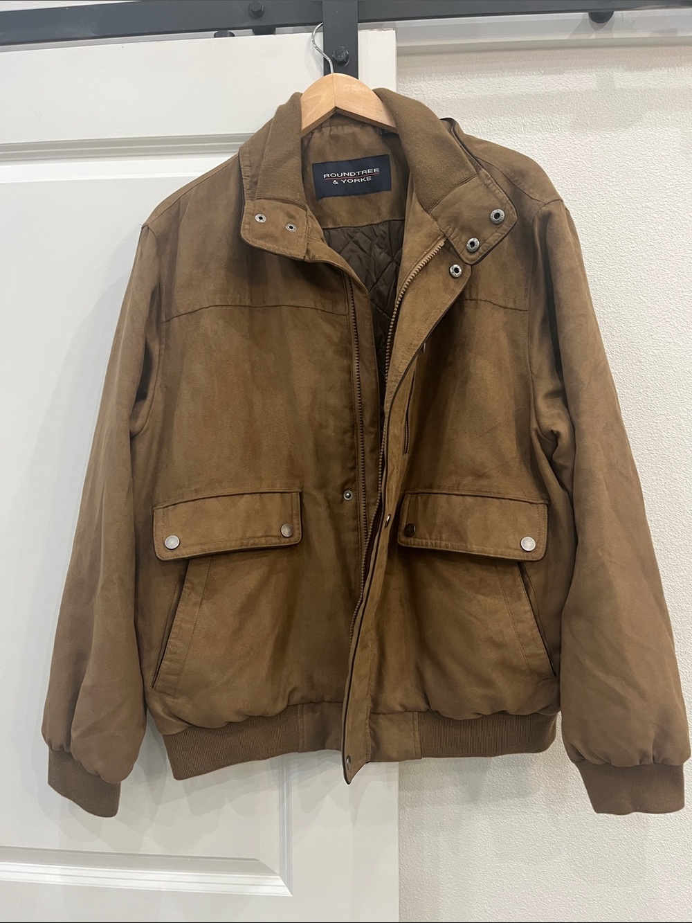 Roundtree & Yorke Tan Suede Bomber Jacket
